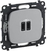 Розетка USB тип C+C без рамки Legrand Valena Allure 2-м. 3000мА алюминий картинка